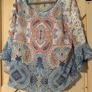 Fyve Paisley Lace Sleeve Women's Top Size Large